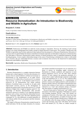 Resource Domestication: an Introduction to Biodiversity and Wildlife in Agriculture