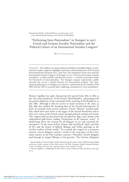 In Stuttgart in 1907: French and German Socialist Nationalism and the Political Culture of an International Socialist Congress*