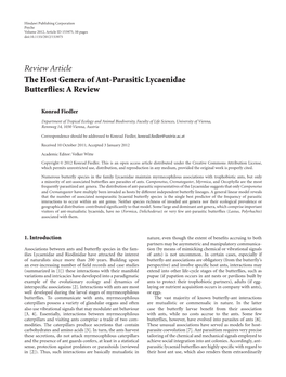 The Host Genera of Ant-Parasitic Lycaenidae Butterflies: a Review