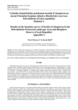 Coleoptera) Na Území Chráněné Krajinné Oblasti a Biosférické Rezervace Křivoklátsko (Česká Republika) Dodatek I