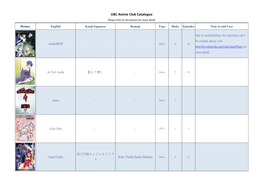 UBC Anime Club Catalogue Please Click on the Picture for More Detail