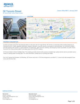 36 Toronto Street Dream Office REIT | January 2020 36 Toronto Street Toronto Ontario Canada