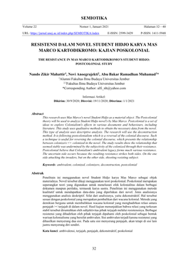 Resistensi Dalam Novel Student Hidjo Karya Mas Marco Kartodikromo: Kajian Poskolonial