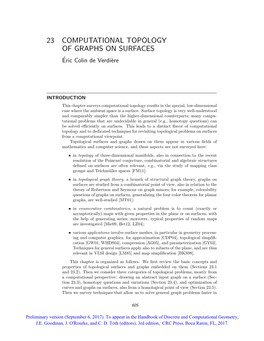 23 COMPUTATIONAL TOPOLOGY of GRAPHS on SURFACES Eric´ Colin De Verdi`Ere