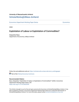 Exploitation of Labour Or Exploitation of Commodities?