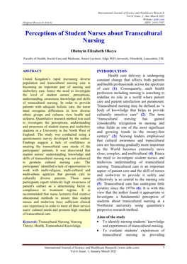 Perceptions of Student Nurses About Transcultural Nursing