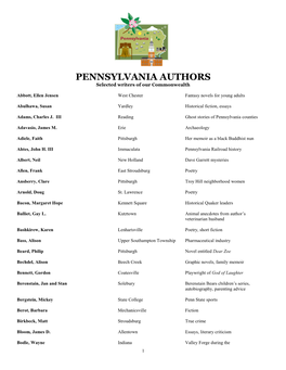 PENNSYLVANIA AUTHORS Selected Writers of Our Commonwealth