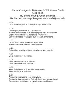 Name Changes in Newcomb's Wildflower Guide Sept 2016 by Steve Young, Chief Botanist NY Natural Heritage Program Smyoun26@Esf.Edu P