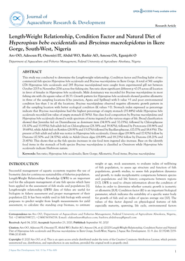 Length-Weight Relationship, Condition Factor and Natural Diet of Hyperopisus Bebe Occidentalis and Brycinus Macrolepidotus in Ik