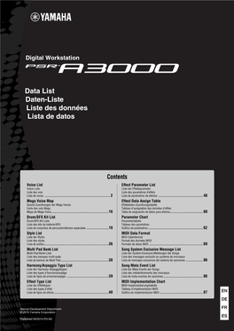 PSR-A3000 Data List Voice List / Voice-Liste / Liste Des Voix / Lista De Voces