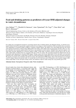 Food and Drinking Patterns As Predictors of 6-Year BMI-Adjusted Changes in Waist Circumference