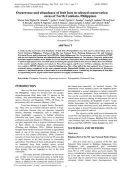 Occurrence and Abundance of Fruit Bats in Selected Conservation Areas of North Cotabato, Philippines