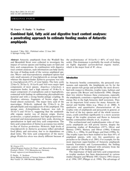 Combined Lipid, Fatty Acid and Digestive Tract Content Analyses: a Penetrating Approach to Estimate Feeding Modes of Antarctic Amphipods