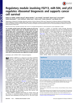 Regulatory Module Involving FGF13, Mir-504, and P53 Regulates Ribosomal Biogenesis and Supports Cancer Cell Survival