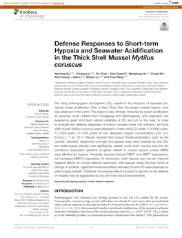 Defense Responses to Short-Term Hypoxia and Seawater Acidification