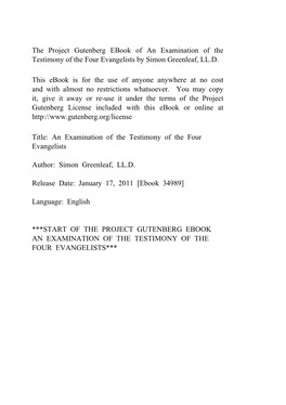 An Examination of the Testimony of the Four Evangelists by Simon Greenleaf, LL.D