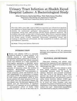 Urinary Tract Infection at Shaikh Zayed Hospital Lahore: a Bacteriological Study