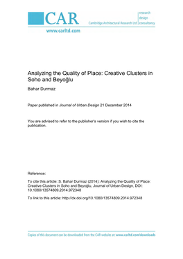 CAR Durmaz Analysing Quality of Place.Pdf