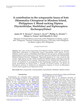 A Contribution to the Ectoparasite Fauna of Bats (Mammalia: Chiroptera) in Mindoro Island, Philippines: I