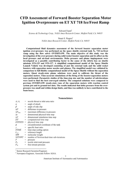 CFD Assessment of Forward Booster Separation Motor Ignition Overpressure on ET XT 718 Ice/Frost Ramp