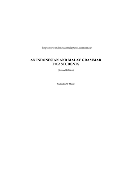 An Indonesian and Malay Grammar for Students