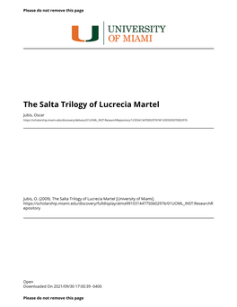 The Salta Trilogy of Lucrecia Martel