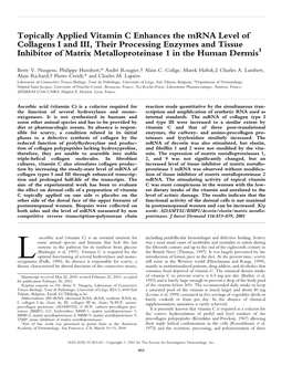 Topically Applied Vitamin C Enhances the Mrna Level of Collagens I and III, Their Processing Enzymes and Tissue Inhibitor Of