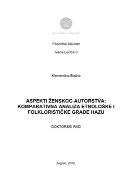 Komparativna Analiza Etnološke I Folklorističke Građe Hazu