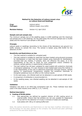 Method for the Detection of Lettuce Mosaic Virus on Lettuce Seed and Seedlings