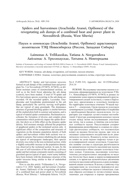 Spiders and Harvestmen (Arachnida: Aranei, Opiliones) of the Revegetating Ash Dumps of a Combined Heat and Power Plant in Novosibirsk (Russia, West Siberia)