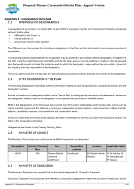 Appendix 2Анаdesignations Schedule