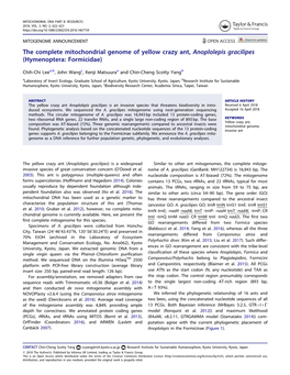 The Complete Mitochondrial Genome of Yellow Crazy Ant, Anoplolepis Gracilipes (Hymenoptera: Formicidae)