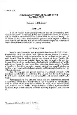 Checklist of Vascular Plants of the Kawerua Area