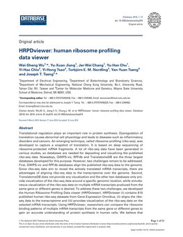 Human Ribosome Profiling Data Viewer Wei-Sheng Wu1,*, Yu-Xuan Jiang1, Jer-Wei Chang1, Yu-Han Chu1, Yi-Hao Chiu2, Yi-Hong Tsao2, Torbjo¨ Rn E