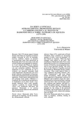 Da Servi a Ufficiali: Affrancamento, Promozione Sociale E Carriera Politica Al Seguito Di Raimondo Della Torre, Patriarca Di Aquileia (1273-1299)