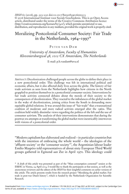 Moralizing Postcolonial Consumer Society: Fair Trade in the Netherlands, 1964–1997*