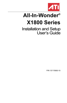 All-In-Wonder® X1800 Series Installation and Setup User's Guide