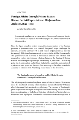 Foreign Affairs Through Private Papers: Bishop Porfirii Uspenskii and His Jerusalem Archives, 1842–1860