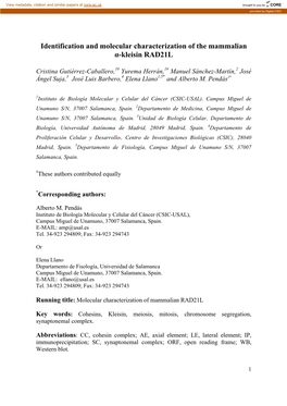 Identification and Molecular Characterization of the Mammalian Α-Kleisin RAD21L