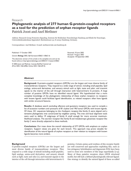 Phylogenetic Analysis of 277 Human G-Protein-Coupled Receptors As a Tool