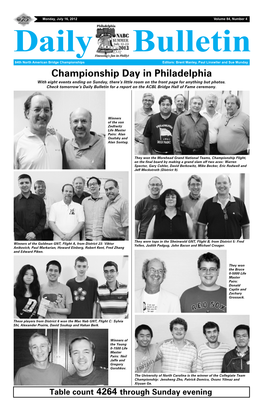 Championship Day in Philadelphia with Eight Events Ending on Sunday, There’S Little Room on the Front Page for Anything but Photos