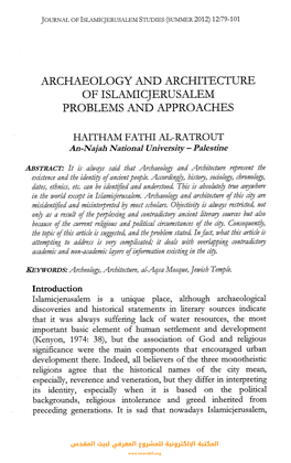 Archaeology and Architecture of Islamicjerusalem Problems and Approaches