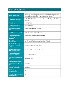 Dewsbury–Batley–Tingley Sustainable Travel Corridor (Previously Name of Package: Known As TCF Scheme 17 – North Kirklees to Leeds)