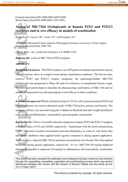 Action of MK-7264 (Gefapixant) at Human P2X3 and P2X2/3 Receptors and in Vivo Efficacy in Models of Sensitisation