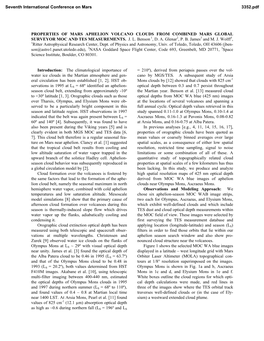 Properties of Mars Aphelion Volcano Clouds from Combined Mars Global Surveyor Moc and Tes Measurements