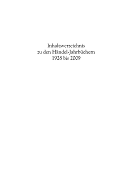 Zu Den Händel-Jahrbüchern 1928 Bis 2009