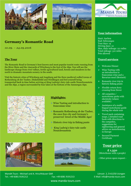 Germany's Romantic Road Tour Price