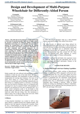 Design and Development of Multi-Purpose Wheelchair for Differently-Abled Person