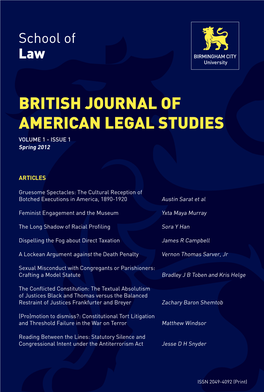 BRITISH JOURNAL of AMERICAN LEGAL STUDIES VOLUME 1 - ISSUE 1 Spring 2012
