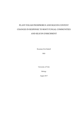 Plant Foliar Phosphorus and Silicon Content Changes in Response to Root